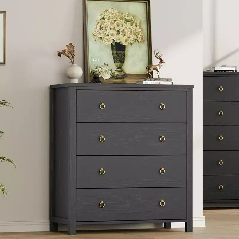 Chest of Dressers with 4/5 Drawers; Night Stand with Gold Handles; Large Clothes Storage Cabinet for Bedroom; Nursery; Living Room; Closet; White