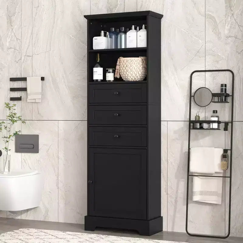 Okak Tall Bathroom Storage Cabinet with 3 Drawers and Adjustable Shelf; Bathroom Organizer for Bathroom; Living Room