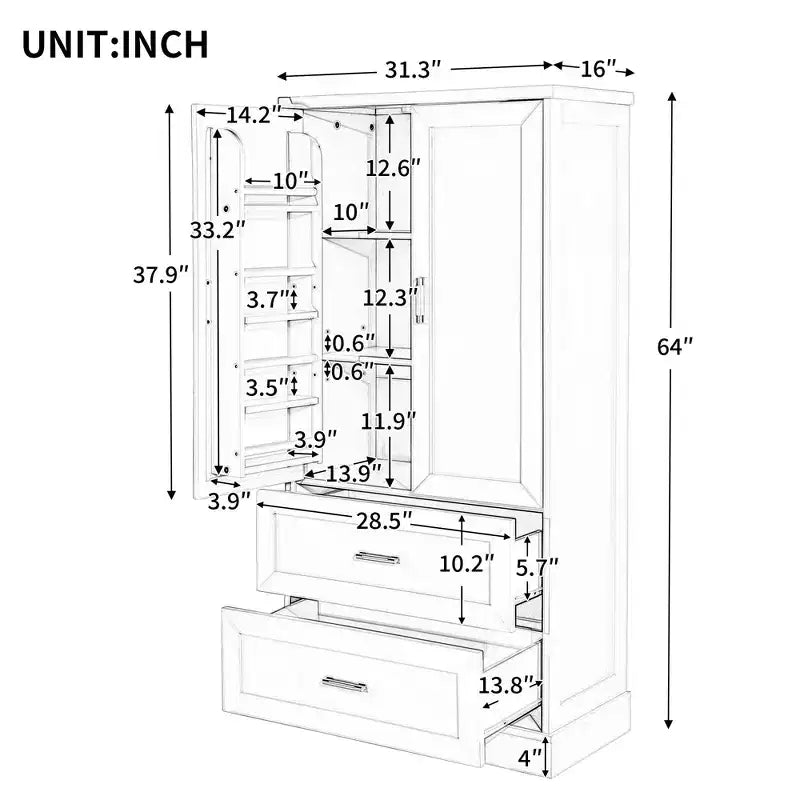 Meuble de rangement de salle de bain avec étagère réglable ; Grand meuble de rangement