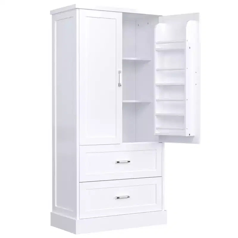 Okak 64 Inch Tall Bathroom Storage Cabinet with Adjustable Shelf; Large Storage Cabinet with 2 Drawers and 2 Doors