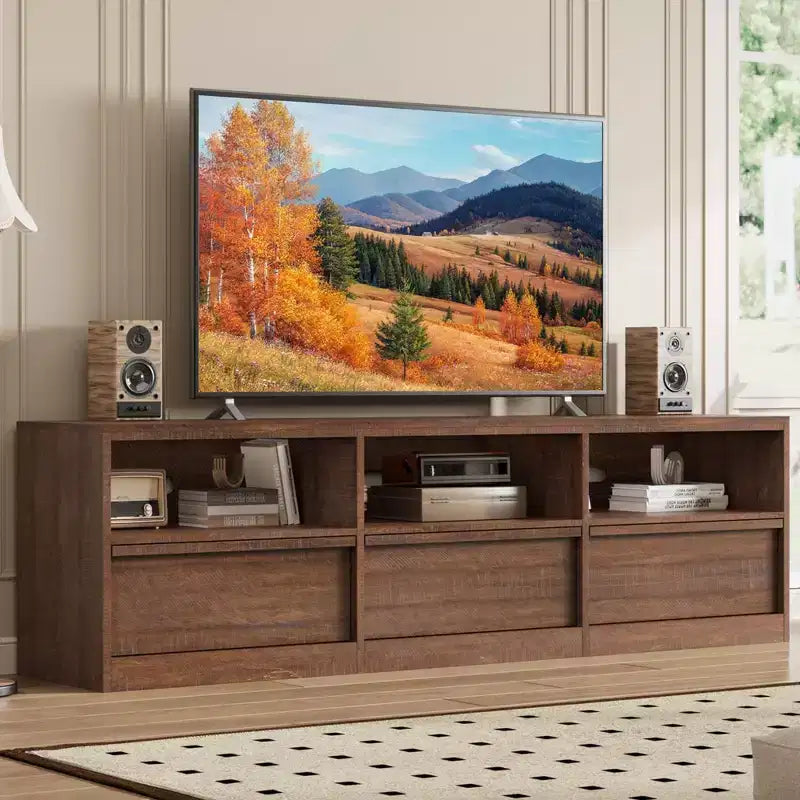 Meuble TV de divertissement moderne du milieu du siècle avec tiroir de rangement et étagères ouvertes