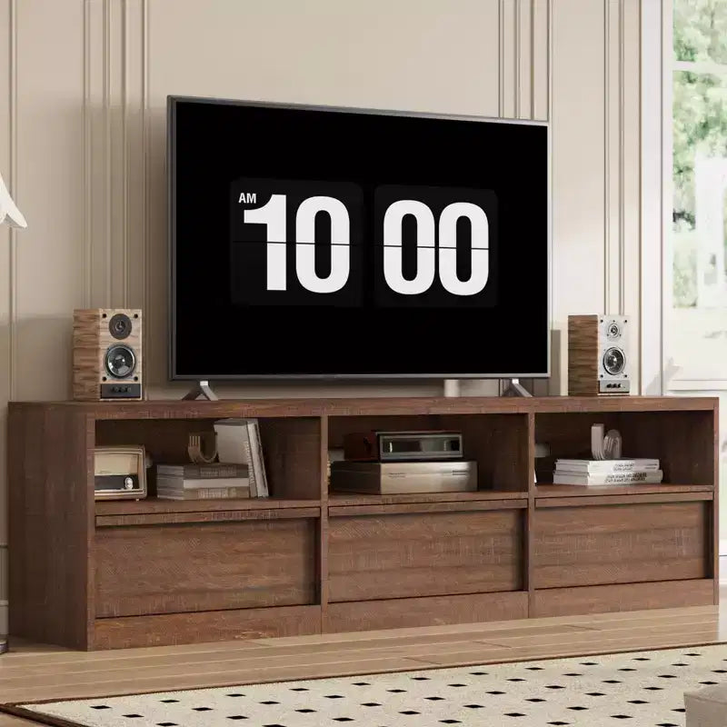 Meuble TV de divertissement moderne du milieu du siècle avec tiroir de rangement et étagères ouvertes