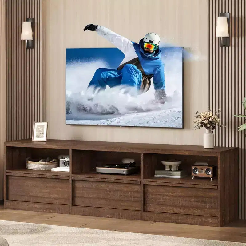 Meuble TV de divertissement moderne du milieu du siècle avec tiroir de rangement et étagères ouvertes