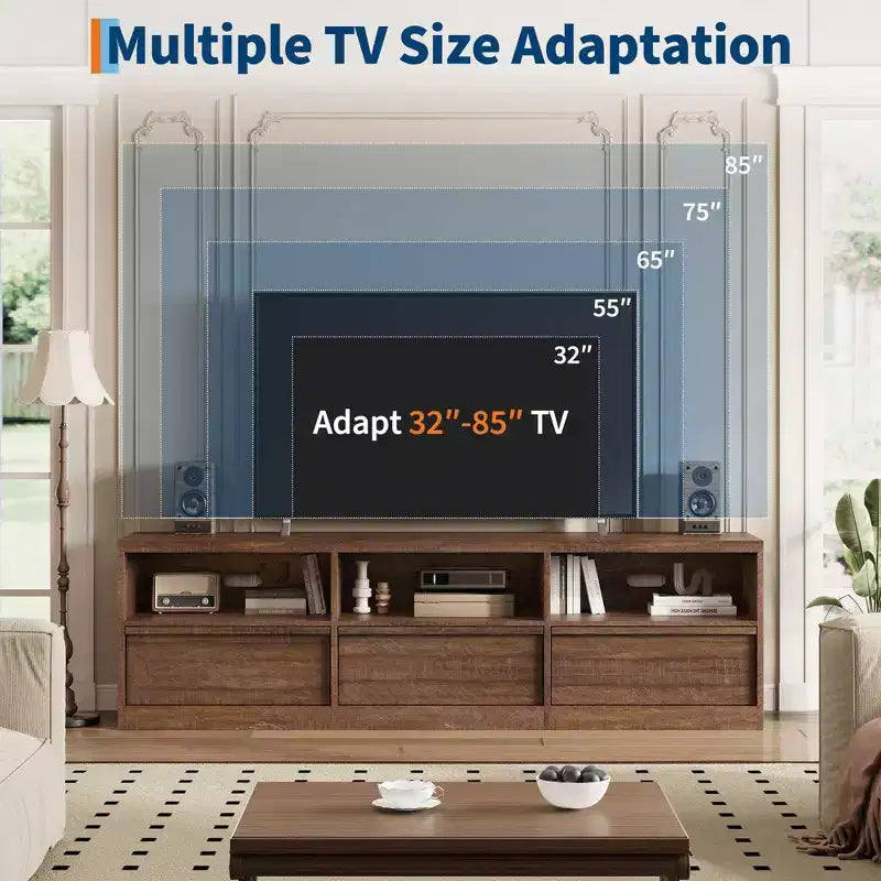 Meuble TV de divertissement moderne du milieu du siècle avec tiroir de rangement et étagères ouvertes
