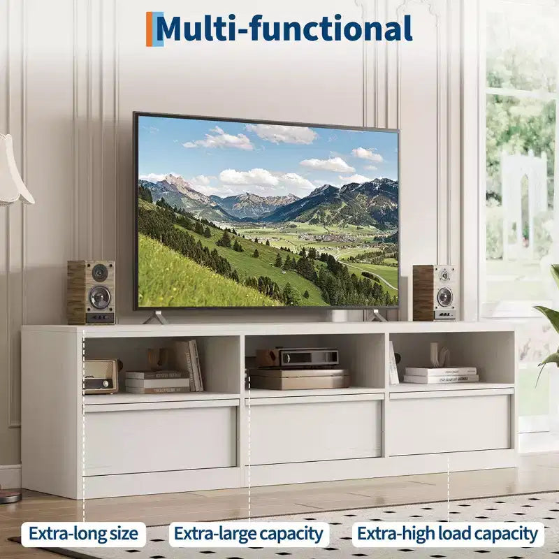 Meuble TV de divertissement moderne du milieu du siècle avec tiroir de rangement et étagères ouvertes