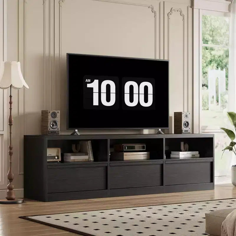 Meuble TV de divertissement moderne du milieu du siècle avec tiroir de rangement et étagères ouvertes