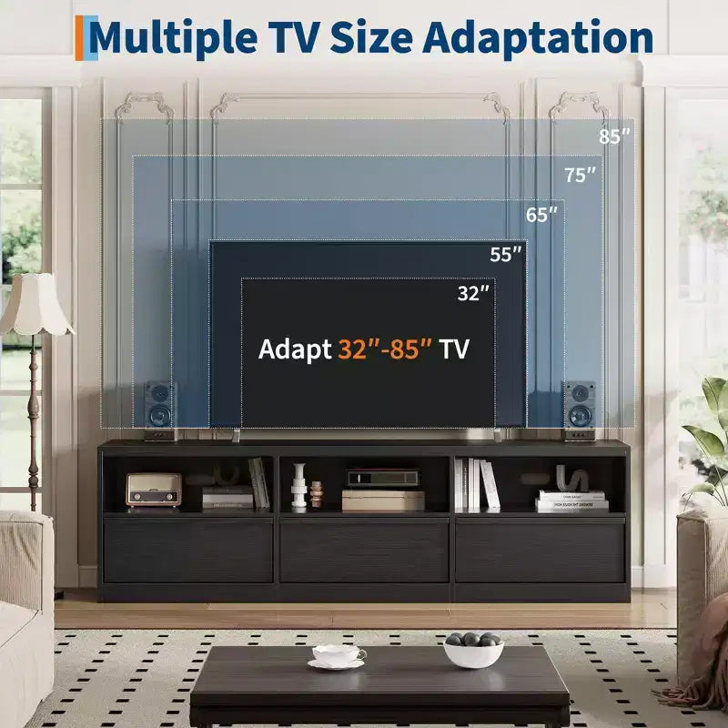 Meuble TV de divertissement moderne du milieu du siècle avec tiroir de rangement et étagères ouvertes
