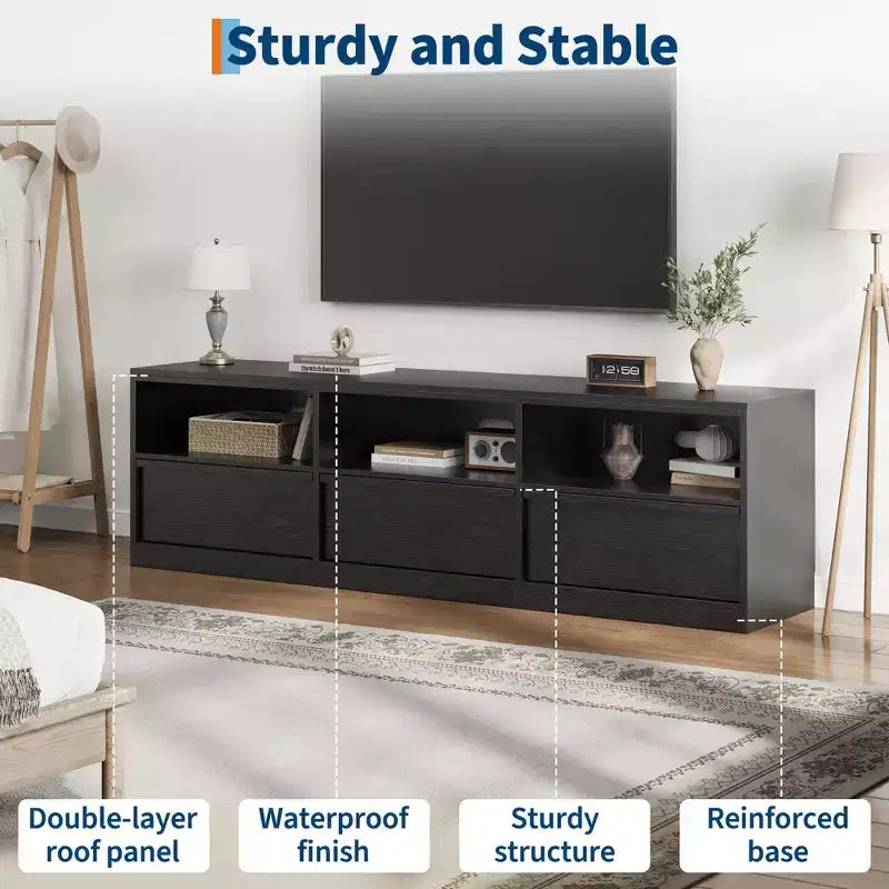 Meuble TV de divertissement moderne du milieu du siècle avec tiroir de rangement et étagères ouvertes