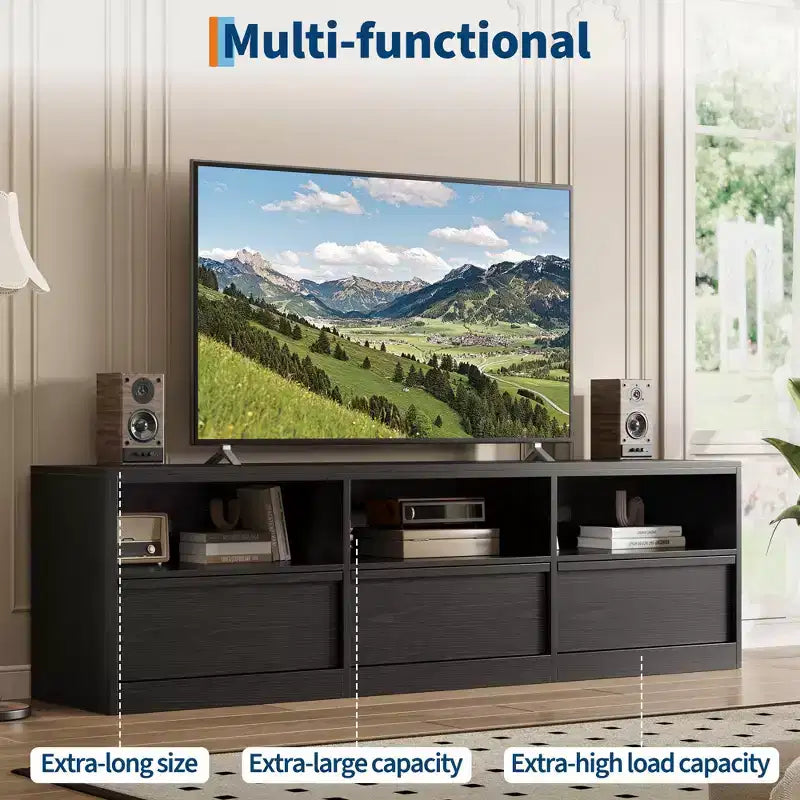 Meuble TV de divertissement moderne du milieu du siècle avec tiroir de rangement et étagères ouvertes