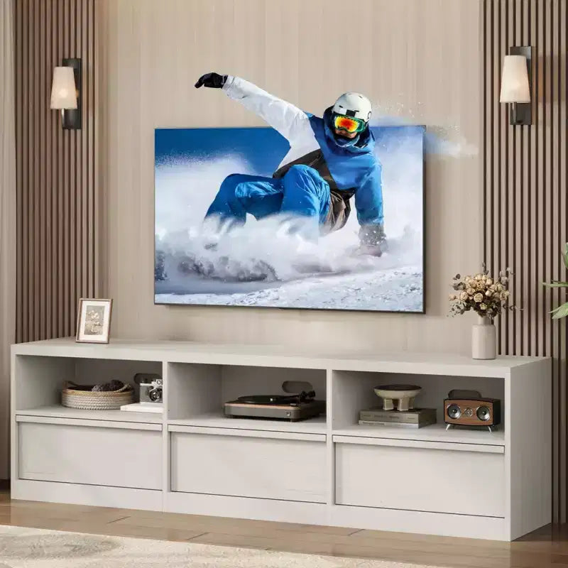 Meuble TV de divertissement moderne du milieu du siècle avec tiroir de rangement et étagères ouvertes