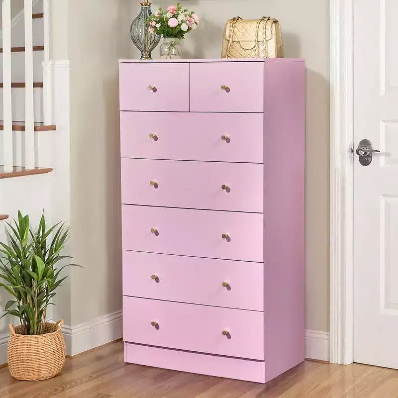 Karl Home Large 7-Drawer Dresser for Bedroom and Chest of Drawers with Sturdy Construction Wood Storage Organizer for Closet In pink