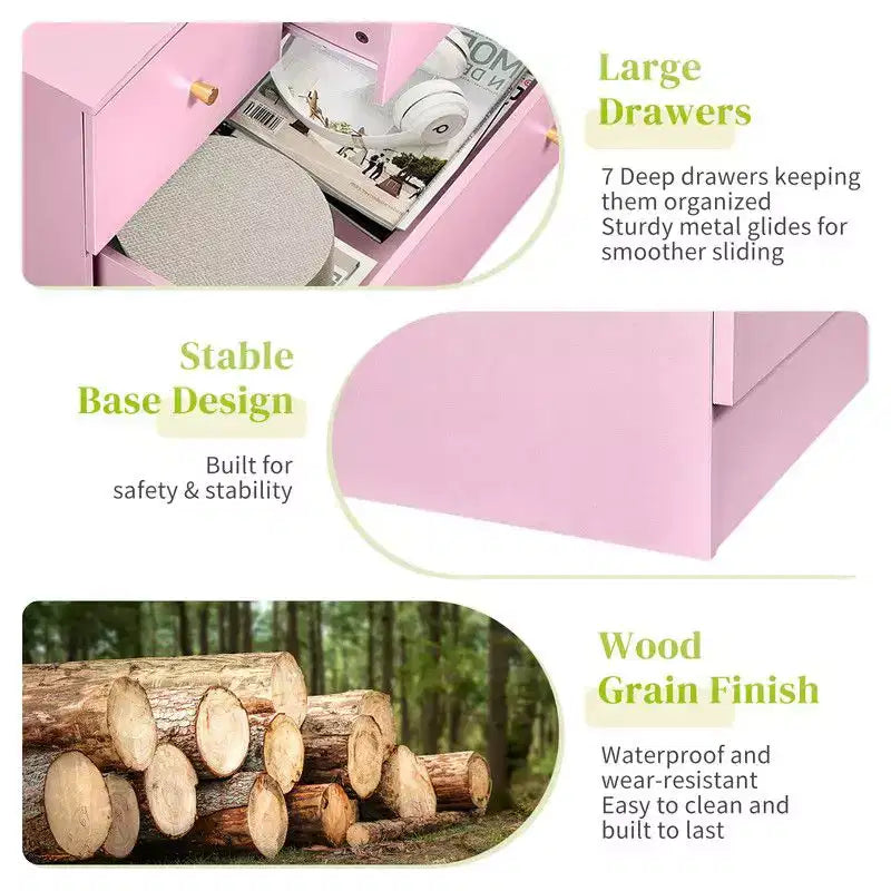 Grande commode 7 tiroirs pour chambre à coucher et chiffonnier