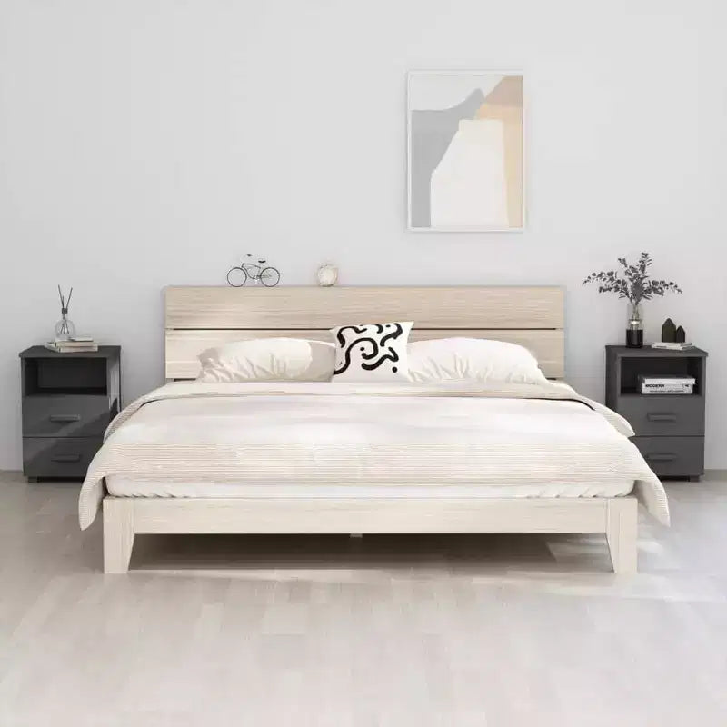 Bedside Cabinet Set of 2 Dark Grey Solid pine wood; MDF Medium