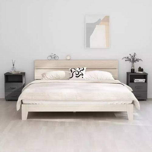 Bedside Cabinet Set of 2 Dark Grey Solid pine wood; MDF Medium