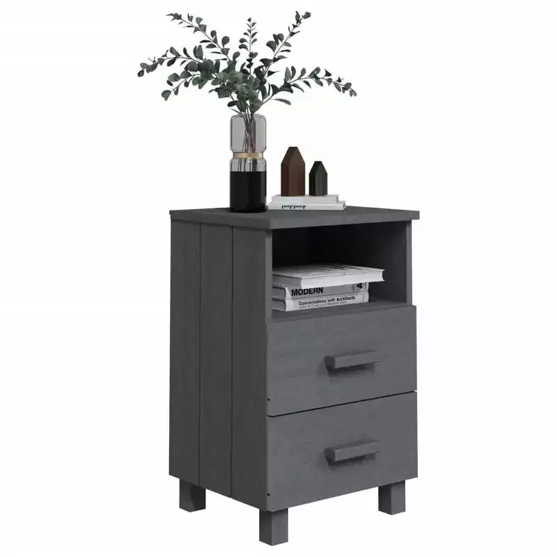 Table de chevet Gris foncé Pin massif ; MDF Medium