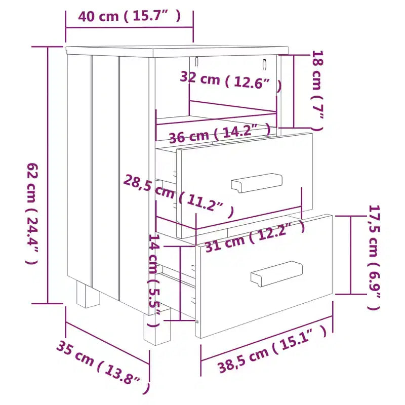Table de chevet Gris foncé Pin massif ; MDF Medium