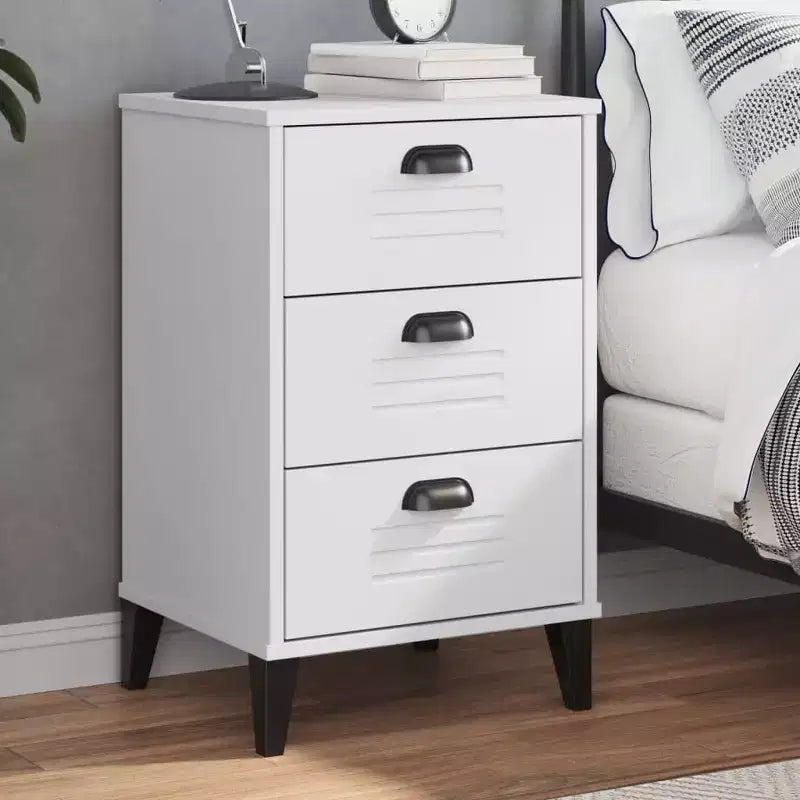Bedside Table White Engineered wood; plastic handles Small