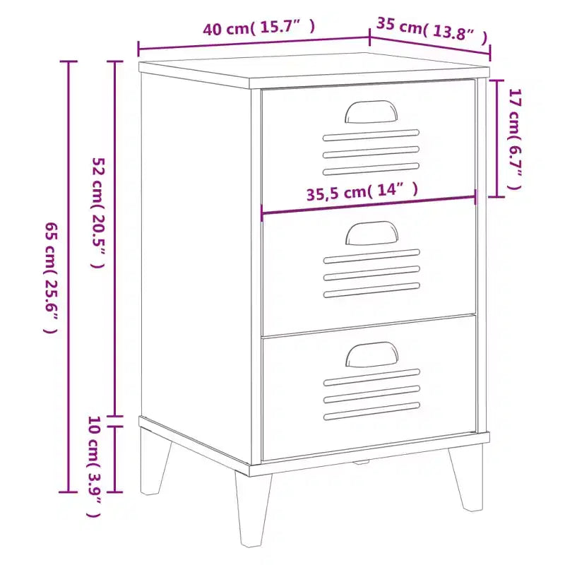 Table de chevet Blanc Bois d'ingénierie ; poignées en plastique Petite