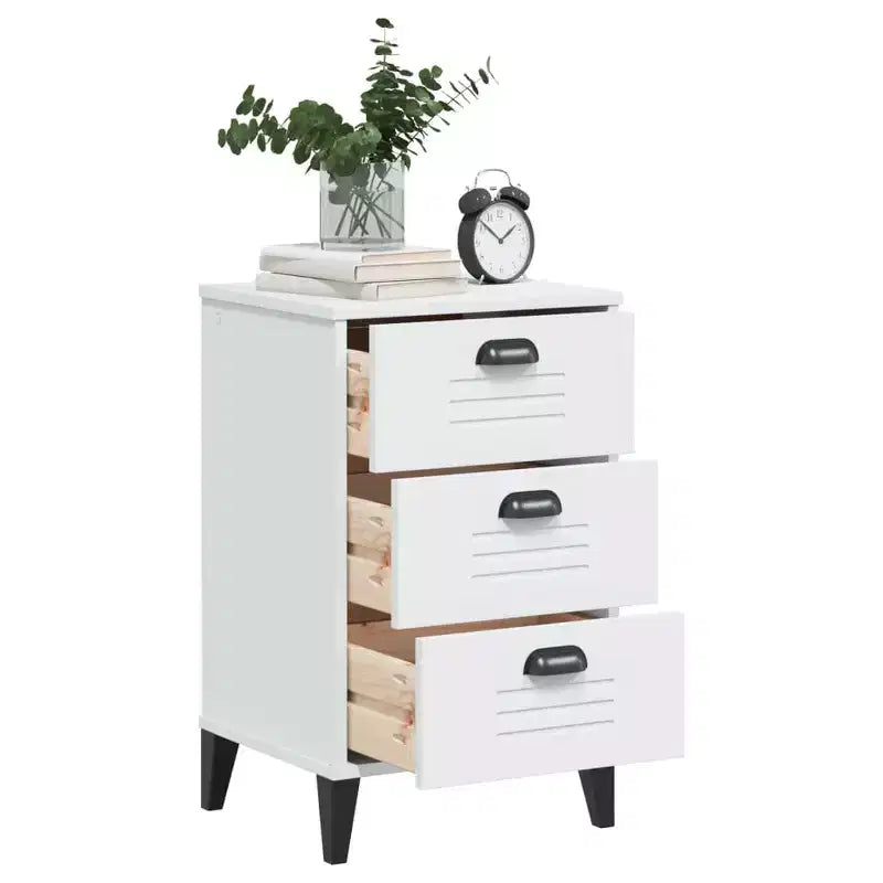 Table de chevet Blanc Bois d'ingénierie ; poignées en plastique Petite