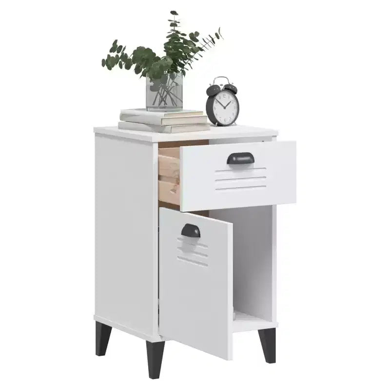 Table de chevet Bois d'ingénierie blanc ; Plastique Table de chevet moyenne