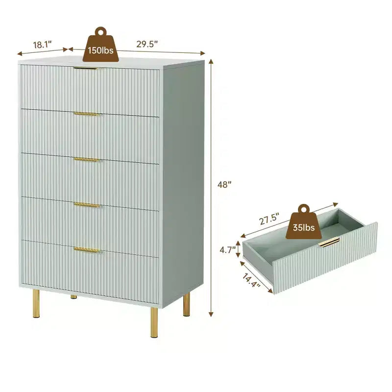 Commode à 5 tiroirs moderne en bois et meuble de rangement double