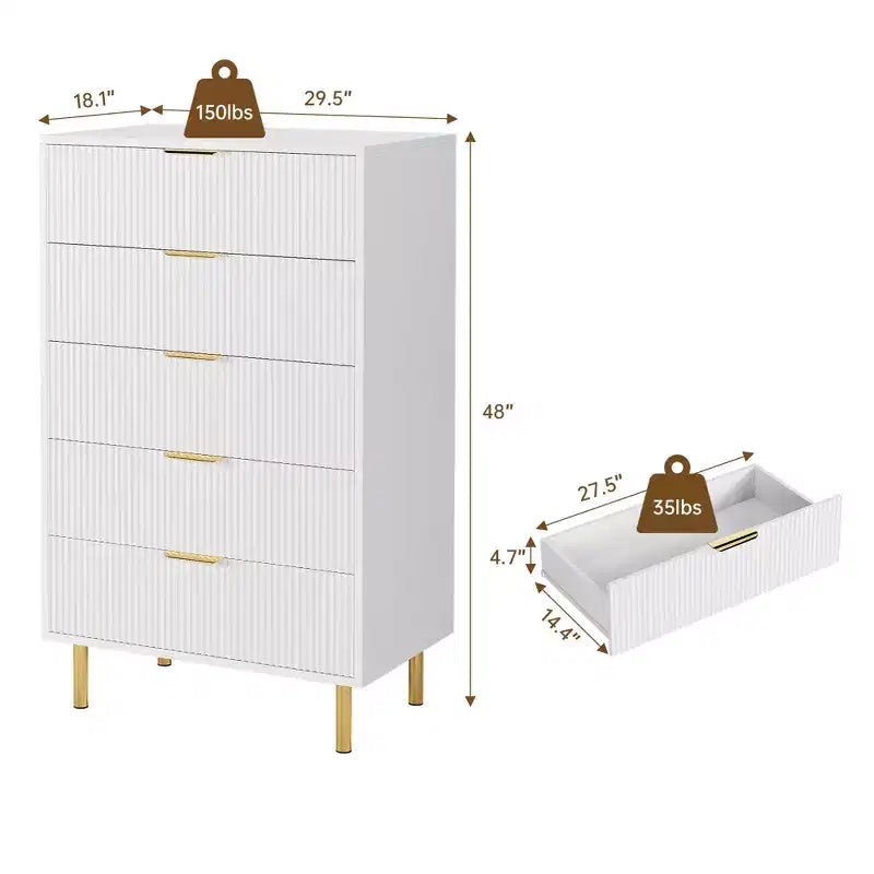 Commode à 5 tiroirs moderne en bois et meuble de rangement double
