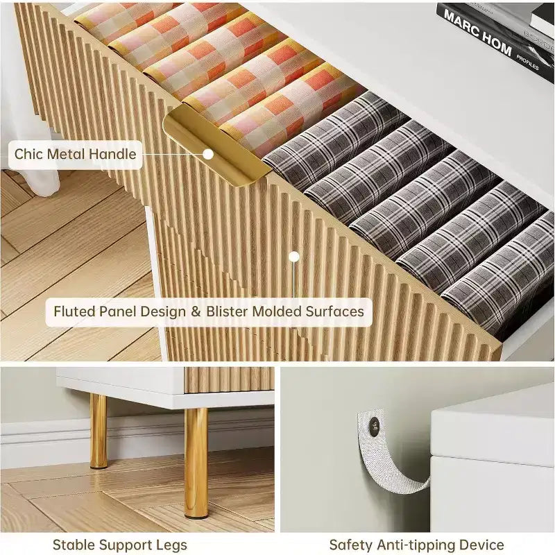 Commode à 5 tiroirs moderne en bois et meuble de rangement double