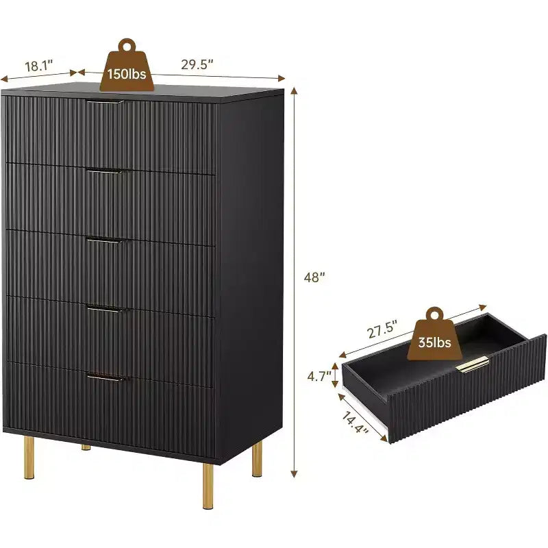 Commode à 5 tiroirs moderne en bois et meuble de rangement double