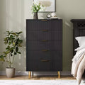 Modern 5 Drawer Dresser for Bedroom with Wood Double Chest of Drawers and Storage Organizer Gold Handle and Large Drawer; r for Living Room; Hallway