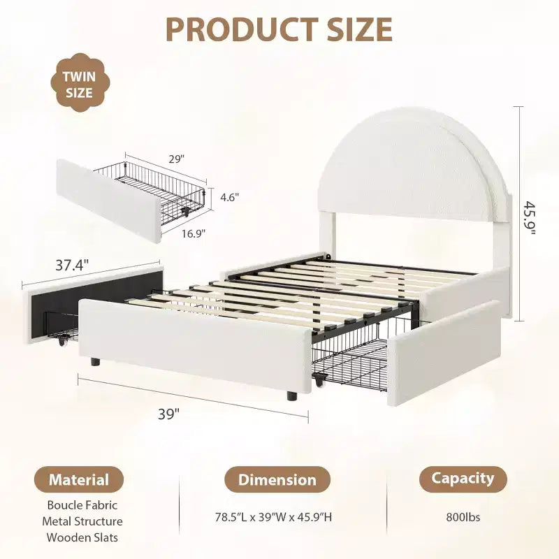 Tiroirs de Rangement pour Lit en Boucle ; Lit Plateforme Rembourré Doux