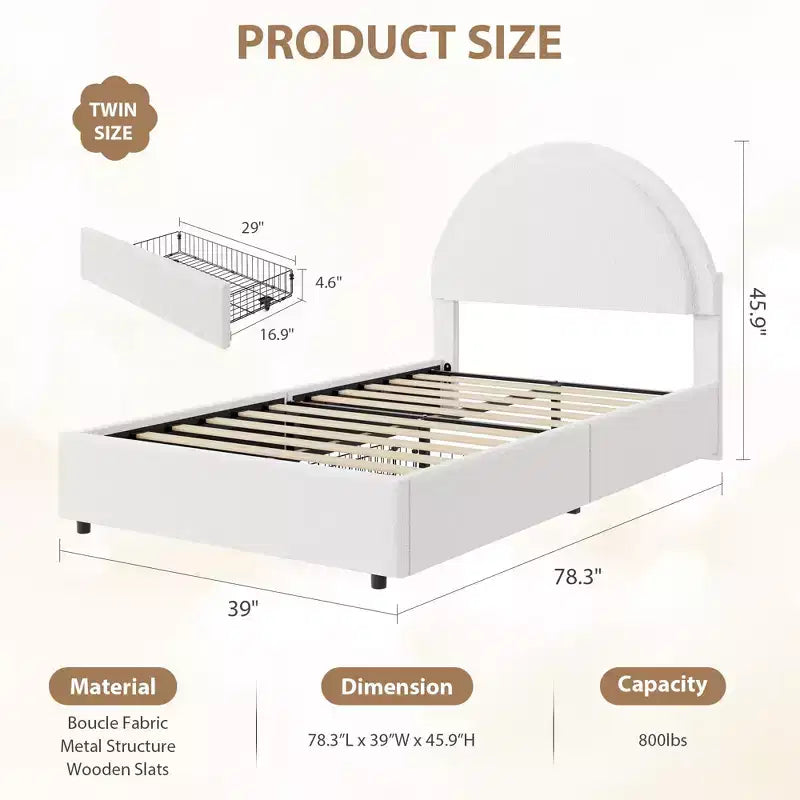 Tiroirs de Rangement pour Lit en Boucle ; Lit Plateforme Rembourré Doux