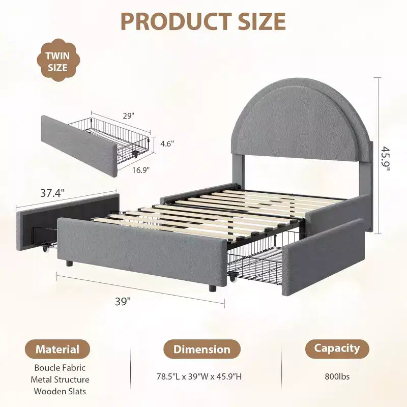Tiroirs de Rangement pour Lit en Boucle ; Lit Plateforme Rembourré Doux