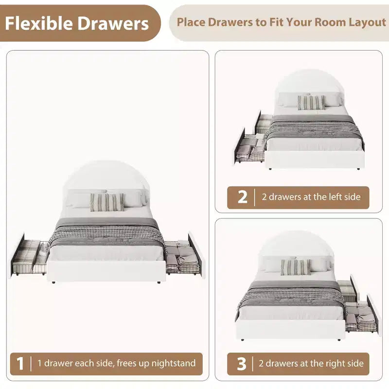 Tiroirs de Rangement pour Lit en Boucle ; Lit Plateforme Rembourré Doux