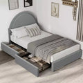 Twin Size Boucle Bed Frame with 2 Storage Drawers; Soft Upholstered Platform Bed Frame with Round Headboard; Wooden Slats; No Box Spring Needed