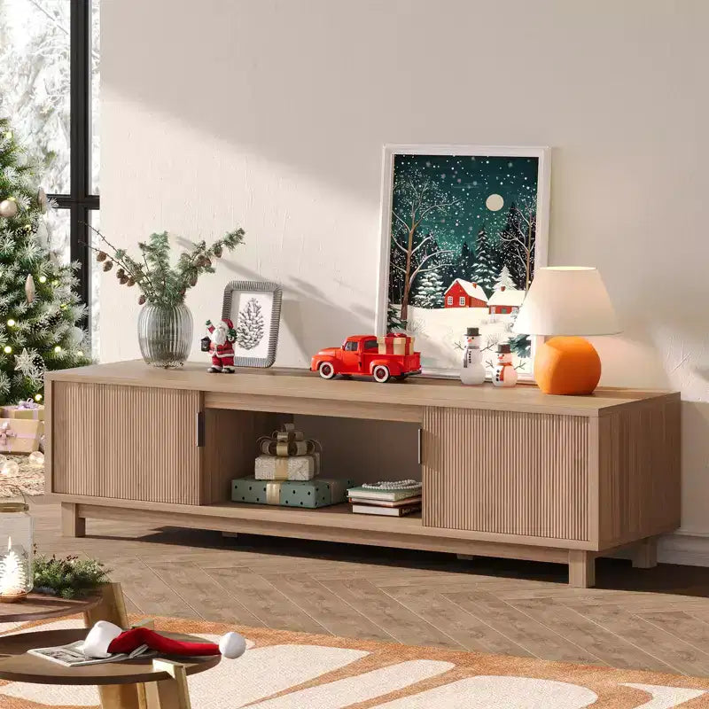 Bestier 70'' TV Stand for TVs up to 75'';Modern TV Console with 2 cabinets and an open center shelf;2 Media Console with cable management ports
