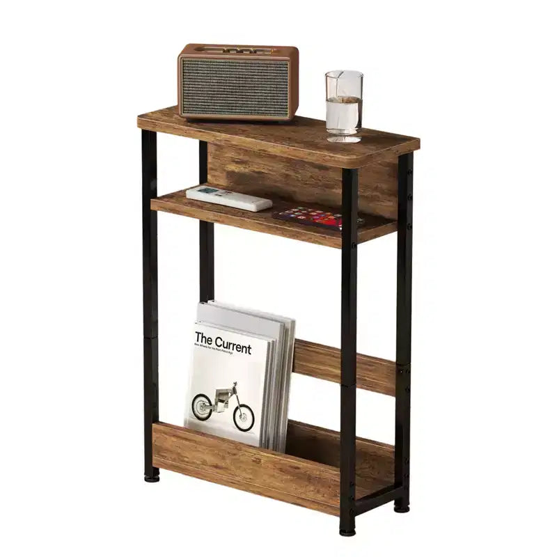 Table de chevet étroite avec étagères de rangement et porte-revues