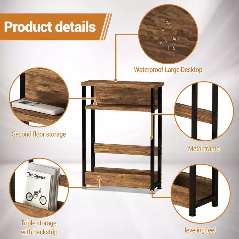 Table de chevet étroite avec étagères de rangement et porte-revues