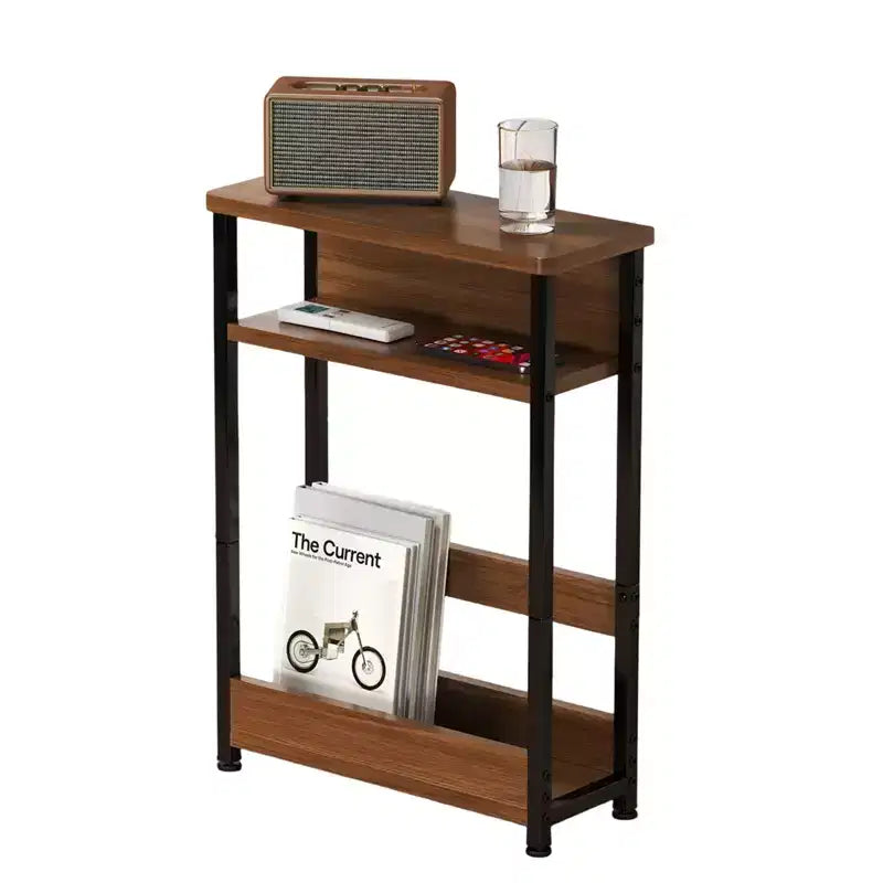 Table de chevet étroite avec étagères de rangement et porte-revues