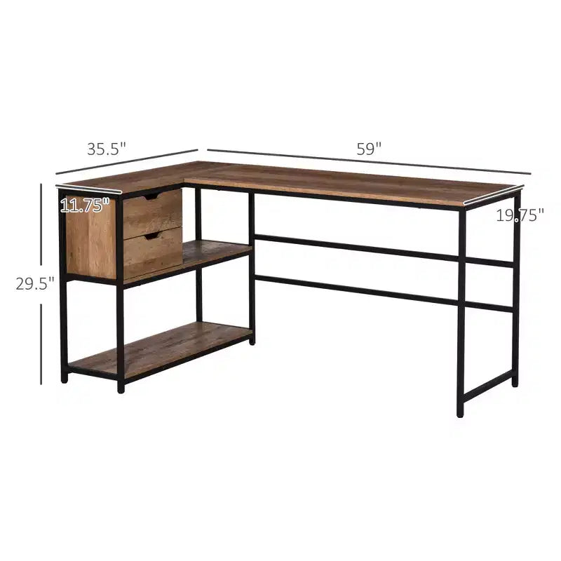 Bureau d'angle informatique en L avec étagères de rangement