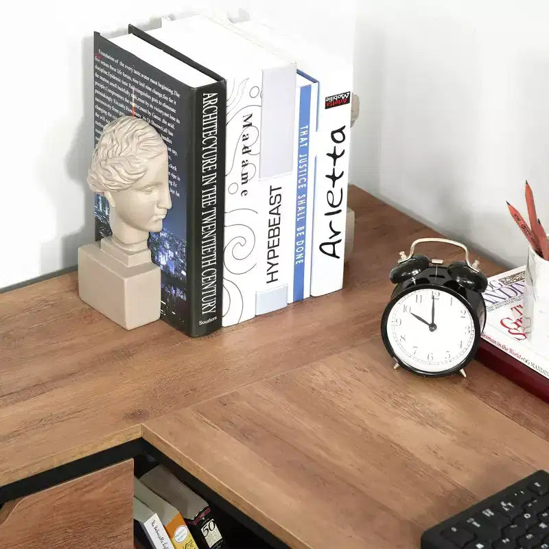 Bureau d'angle informatique en L avec étagères de rangement