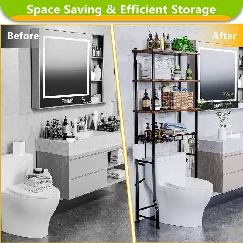 Étagère de rangement de toilette - Meuble de rangement de salle de bain à 4 niveaux