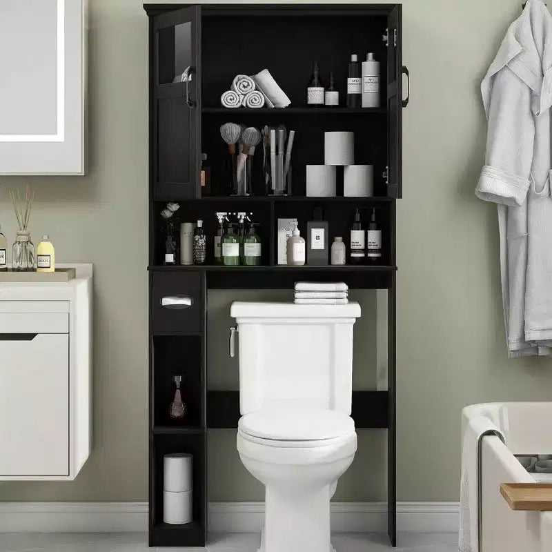 Meuble de rangement pour toilettes avec deux portes et dérouleur de papier toilette