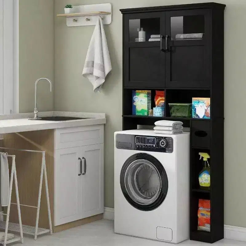 Meuble de rangement pour toilettes avec deux portes et dérouleur de papier toilette