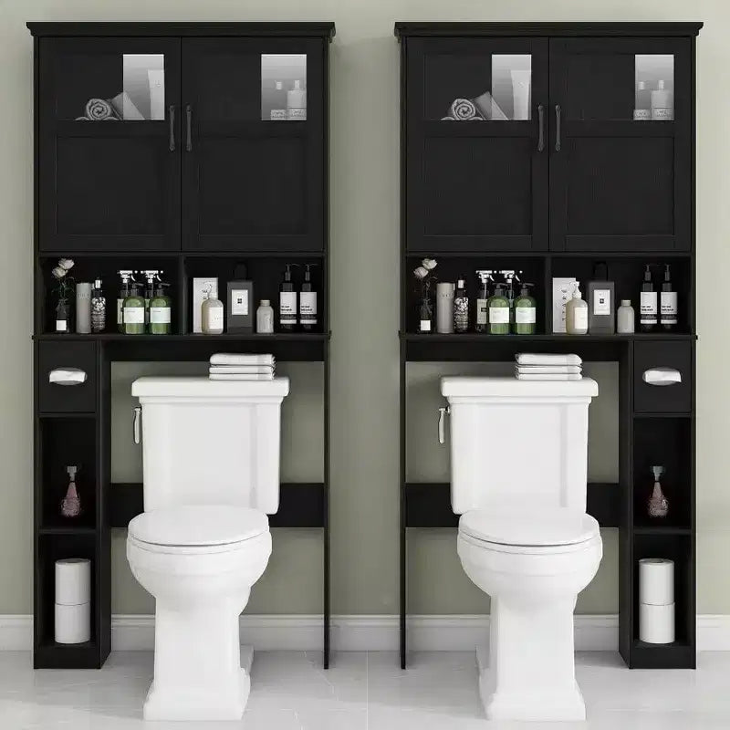 Meuble de rangement pour toilettes avec deux portes et dérouleur de papier toilette