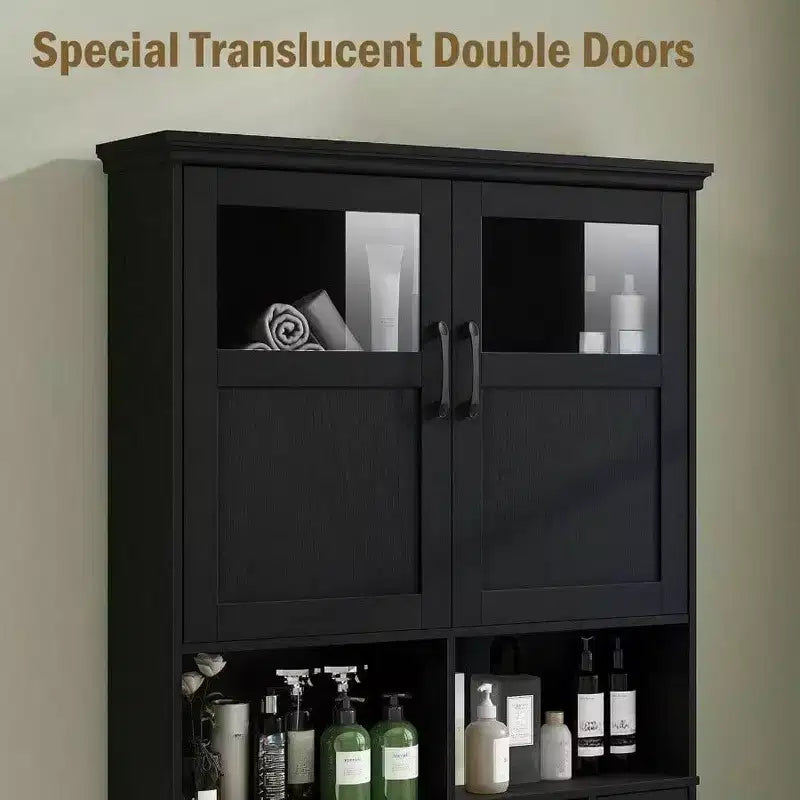 Meuble de rangement pour toilettes avec deux portes et dérouleur de papier toilette