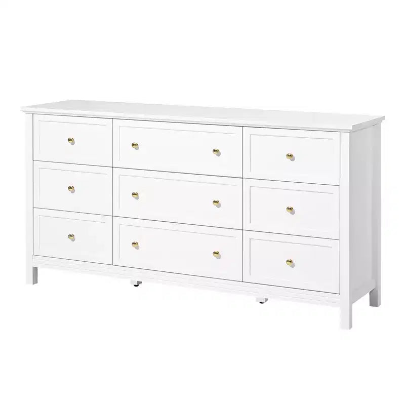 VEVOR 9 Drawer Dresser; Wooden Chest of Drawers with Sliding and Anti-tip Device; Retro Minimalist Dresser Chest; White