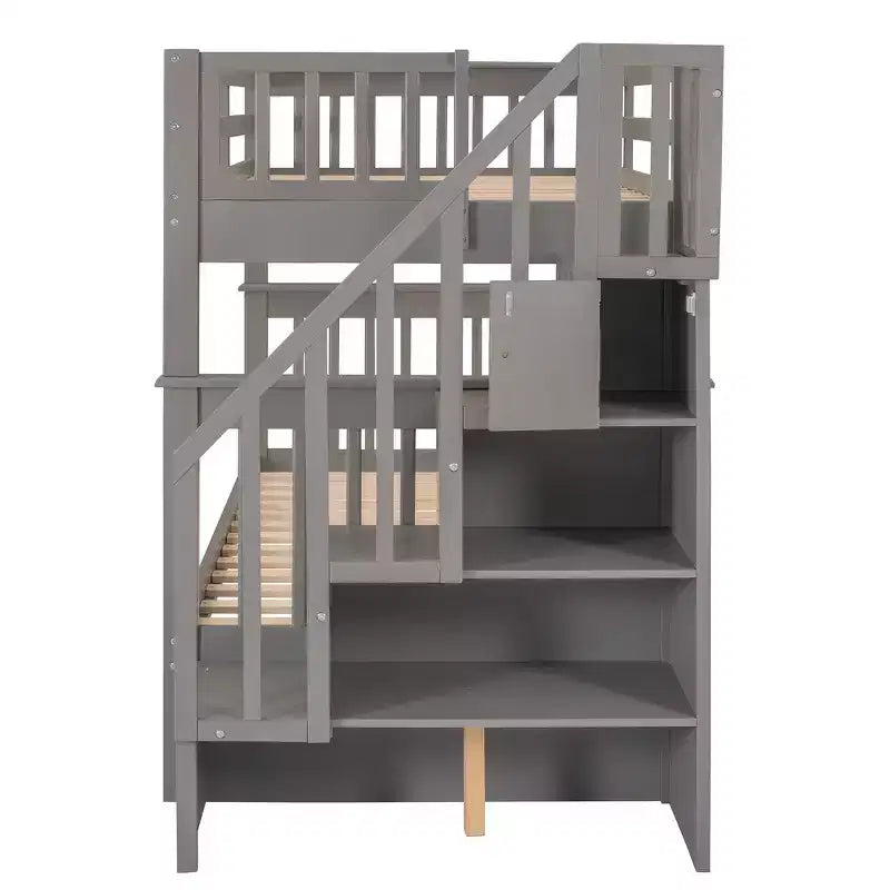 Lit superposé avec escalier, format simple sur simple