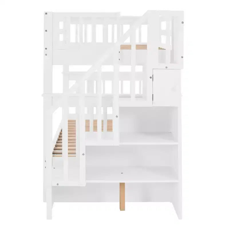Lit superposé avec escalier, format simple sur simple