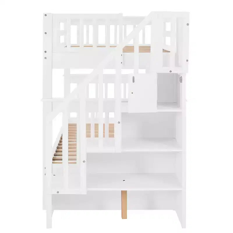 Lit superposé avec escalier, format simple sur simple