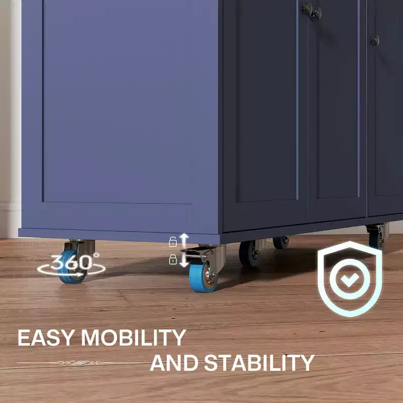 Îlot de cuisine sur roulettes avec station de recharge ; Chariot de cuisine roulant avec plateau en bois